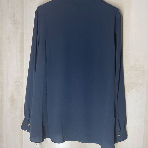 Ellen Tracy new with tags navy long sleeve v neck blouse tunic size large - Picture 3 of 15